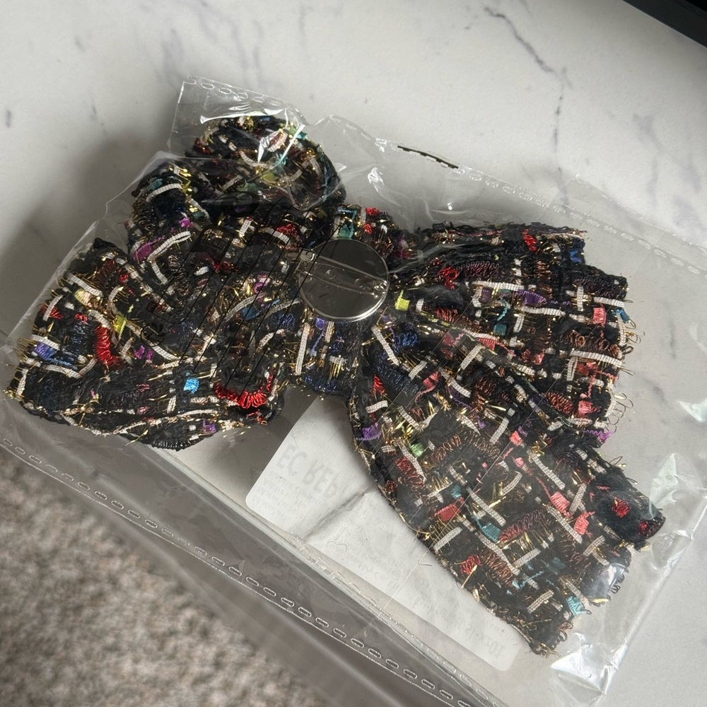 Multicolor Tweed Bow Tie Brooch - Picture 6 of 12